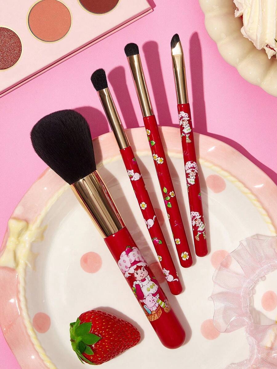 Strawberry Shortcake X SHEIN 草莓卡通印花画笔套装,礼品创意 - 紅色 - 查看 1