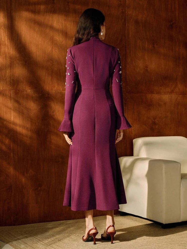 Vestido Midi Feminino, Adequado para Outono/Inverno, Natal, Ano Novo, Festa, Elegante, Luxuoso, Formal, Chique
