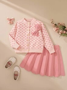 Souflis Souflis 少女波点图案3D蝴蝶结针织毛衣套装 - 粉色 - 查看 8