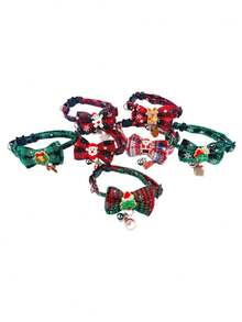 PETSIN 1 Collar con lazo navideño; Collar con estampado de copos de nieve de la serie navideña; Collar de gato; Collar de perro; Tamaño ajustable; Accesorios para mascotas; Suministros para mascotas.