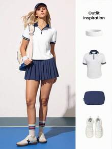 CourtClass Women's Contrast Collar & Cuff Short Sleeve Sports Polo Shirt Women Tennis Tops Women Tennis Shirt