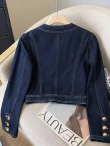 GlowEve Casual Washed Cropped Denim Top, Autumn - Blue - View 2