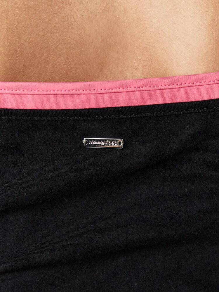 Missguided x Playboy Regata Retrô Estilo Y2K Cropped de Alça Dupla Camada com Acabamento Rosa com Logo de Coelho, Verão, Festival, Casual, Sobreposição
