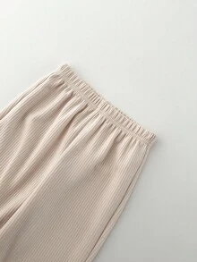 THE HAPPY LOOK 2pcs/Set Young Boy Cartoon Lion Pattern Knit Soft Crew Neck Long Sleeve Pullover Sweatshirt And Elastic Waist Jogger Pants - Apricot - View 5