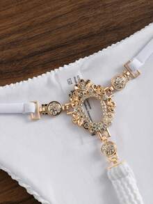 SHEIN Swim Summer Beach Textured Halter Triangle Bra & Tie Side V-String Bottom 2 Piece Bathing Suit - White - View 4