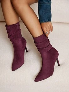 Daringsoles Bottes mi-mollet à talons hauts élégantes et sexy à bout pointu pour femmes, couleur rouge vin