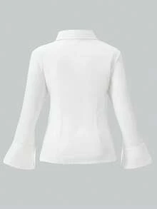 SHEIN Teenage Girls' Autumn/Winter Floral Gray Japanese Style Sweatshirt Patchwork With Blue & White Striped Shirt Collar, English Letter Print Long Sleeve, Hem Patchwork With Blue & White Striped Woven Fabric, Casual Pullover Suitable For Autumn/Winter Daily Wear, Outings, Vacations, Parties Fall