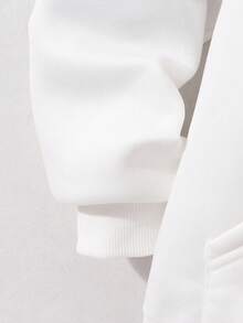 Teens' Solid Black Hooded Zip-Up Sweatshirt, Suitable For Casual & Sports Wear Fall Winter - White - View 5