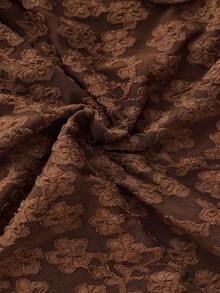 Elamini 棕色金属海星装饰提花针织荷叶边高领长袖紧身迷你连衣裙，优雅派对/婚礼/毕业/休闲/旅行百搭女士连衣裙，秋冬 - 棕色 - 查看 7