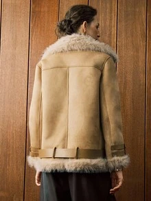 Arave 棕色超大领复古高端仿皮毛绒绒夹克