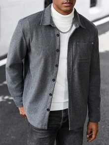 Manfinity CasualCool Abrigo de lana casual con botones delanteros y bolsillo, de unicolor y manga caída, versátil, para otoño/invierno - Gris - Ver 5
