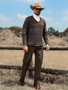 Manfinity Nomadique Men's Solid Color Straight Leg Loose Casual Pants, For Fall