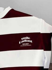 Manfinity Joysei 男士休闲日常通勤拼色条纹和标语印花宽松套头衫，春秋季