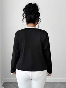 Elenzga Plus Size Elegant Commuter Color Block Trim Jacket & Camisole 2 Pieces Set - Black and White - View 2