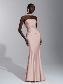 Elitara 优雅、浪漫、性感、简约、针织、有弹性、露肩、露背、紧身、时尚、网红风格、适合节日、度假、生日派对、婚礼、伴娘礼服 - 粉色 - 查看 7