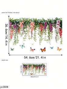 1pc Fanyu Rose Vine Butterfly Wall Stickers - Self-Adhesive Removable PVC Decals With Pink Roses, Green Leaves & Purple Butterflies For Walls, Plastic Surfaces - Fantasy Floral Decor, Semi-Matte Finish, Butterfly Decorations