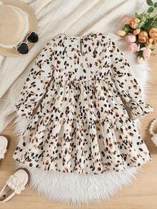 Emery Rose Kids Emery Rose Kids 年轻女孩年轻女孩双胞胎女孩碎花圆领泡泡袖修身休闲蛋糕 A 字连衣裙，秋冬新品，年轻女孩，妈妈和姐妹和我搭配。返校 - 卡其色 - 查看 4