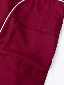 Sparklyn 2 件套青少年女孩字母图案运动衫上衣和大口袋直筒工装裤，休闲街头风格服装，秋季 - 紅色 - 查看 5