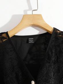 GlowEve 女式 V 领长袖金属纽扣蕾丝高端时尚衬衫，春夏