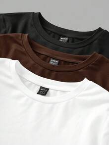 SHEIN EZwear 3 件套大码女式圆领休闲修身长袖 T 恤套装，纯色，适合秋冬季分层休闲穿着 - 彩色 - 查看 4