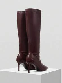 Mnmlis Elegant Pointed Toe Slim Heel Thigh High Boots, Vintage Burgundy, Professional Lady Style - Burgundy - View 3