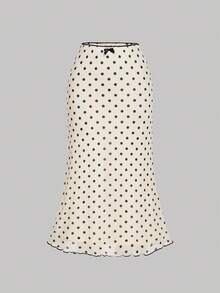 SHEIN MOD Women's Polka Dot Asymmetric Hem Bow Apricot Suit, Fall /Winter,Halloween,Christmas, Going Out,Chic,Casual,Prom,Graduation,Party,Casual,Formal,Luxury, Polka Dot Outfit, 2 Pieces Skirt Sets Woman, Two Pieces Skirt Set Summer, Midi Skirt Set