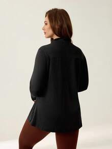 Auralis Sudadera con capucha deportiva de manga larga con agujero para el pulgar, bloques de color y rayas, talla grande, conjunto de chándal, camiseta deportiva para mujer para otoño/invierno - Negro - Ver 3