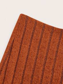 SHEIN Tall CURVE 大码女式纯色罗纹针织铅笔裙 - 鏽棕色 - 查看 3