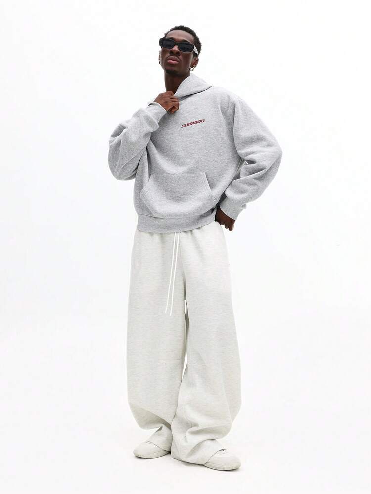 Grey Pullover Hoodie With Shield Logo Print