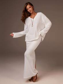 Athîral Winter Clothes, White Set New Year ,Women's Casual Two Piece Set