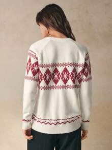 INAWLY Áo len dệt kim cao cấp màu trắng phong cách Giáng sinh Fair Isle dành cho nữ, áo len rộng mềm mại và ấm áp, mùa thu/đông - trắng - Xem 2