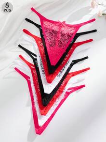 SHEIN 8件套女士蕾丝性感丁字裤 - 彩色 - 查看 4