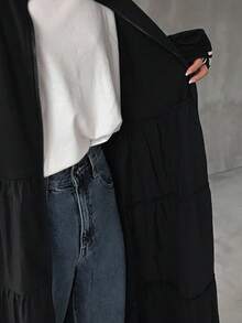 FRIFUL 女士字母印花条纹拉链长款休闲外套，秋季女装外套 - 黑色 - 查看 6