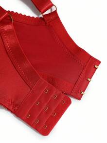 DesireSculpt 1 pieza Sujetador rojo sexy y romántico de encaje y parches para mujer de talla grande - Rojo - Ver 9