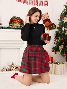 SHEIN Conjunto de 2 peças primavera/outono estilo coreano casual para o dia a dia combinando blusa de manga comprida e saia para mulheres - Multicolorido - Ver 1