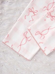 2件套少女杏色简约樱桃印花长袖上衣和裤子休闲舒适家居服 - 彩色 - 查看 7