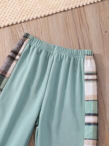 SHEIN 2pcs Girls Plaid Patchwork Hooded Top And Pants Set - Green - View 6
