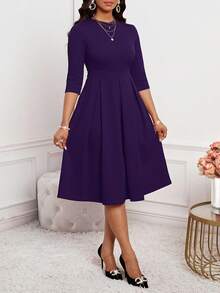 SHEIN Lady 春夏秋冬优雅办公室派对新年女士连衣裙 - 中紫紅色 - 查看 5