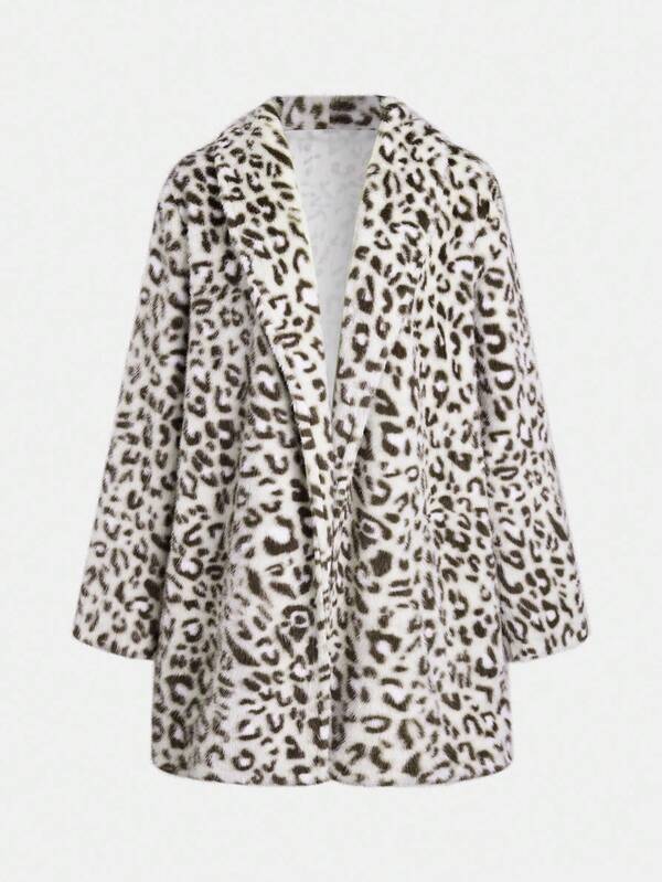 INAWLY Chaqueta larga de manga larga con estampado de leopardo, de moda para otoño/invierno