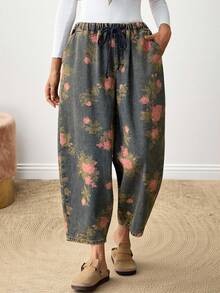 EMERY ROSE New Women's Jeans Loose Carrot Pants Printed Trousers Fall Women Winter For Women Christmas Women's Going Out Women's Country Pants Female Country Look - Dark Wash - View 3