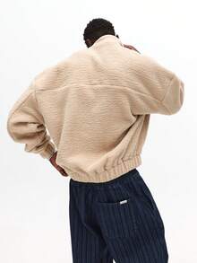 Sudadera con media cremallera oversize de Sherpa SUMWON, sudadera de forro polar cálida y estética de streetwear con logotipo bordado - Albaricoque - Ver 2