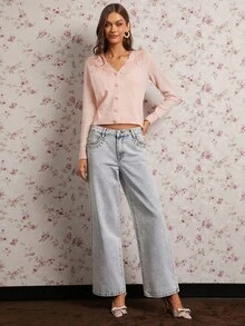 Enchnt Cardigan a maniche lunghe con decorazione floreale 3D monopetto da donna