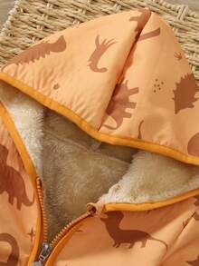 小男孩和婴儿泰迪熊衬里毛绒绒夹克全拉链极地冬季保暖外套带口袋连帽外套 - 棕色 - 查看 4