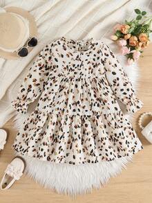 Emery Rose Kids Emery Rose Kids 年轻女孩年轻女孩双胞胎女孩碎花圆领泡泡袖修身休闲蛋糕 A 字连衣裙，秋冬新品，年轻女孩，妈妈和姐妹和我搭配。返校 - 卡其色 - 查看 3