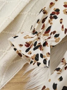 Emery Rose Kids Emery Rose Kids 年轻女孩年轻女孩双胞胎女孩碎花圆领泡泡袖修身休闲蛋糕 A 字连衣裙，秋冬新品，年轻女孩，妈妈和姐妹和我搭配。返校 - 卡其色 - 查看 5