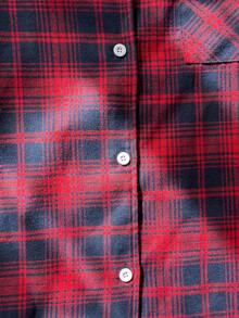 SHEIN Vintaside Kids 优雅简约勃艮第格子和海军蓝口袋设计开衫和裤子休闲家居服套装，适合少女 - 紅色 - 查看 6