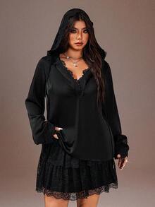 Rustia Plus Size Long Sleeve Hooded Fashionable Versatile Elegant Office Shirt