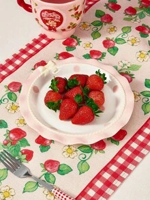 Strawberry Shortcake X SHEIN 1 Pc Thickened Anti-Slip Cartoon Strawberry Printed Table Runner, Holiday Table Runner, Fits Various Table Lengths 90/160/183/200 Cm,Gift Ideas - Red - View 6