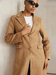 Aveloria Modichic Elegant Fashionable Minimalist Versatile Wool Blend Notched Collar Cinched Waist Mid-Length Coat
