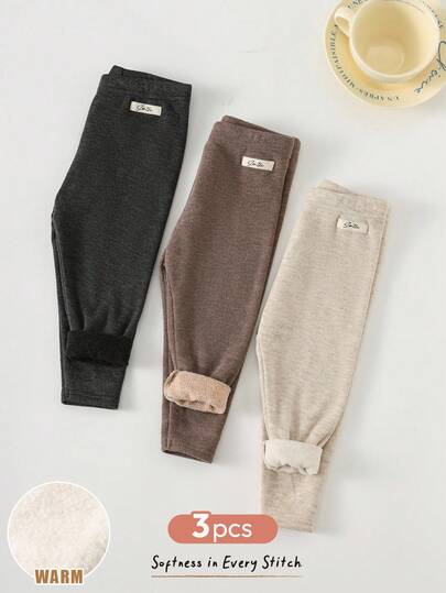 Cozy Pixies 3pcs Baby Girl Decorated Knit Waistband Thermal Lined Leggings Set